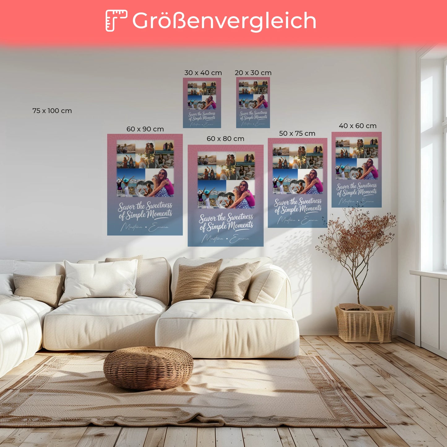 Personalisierte Beste Freundin Leinwand mit 8 Fotos und 1 Herz Foto Geschenkidee 6