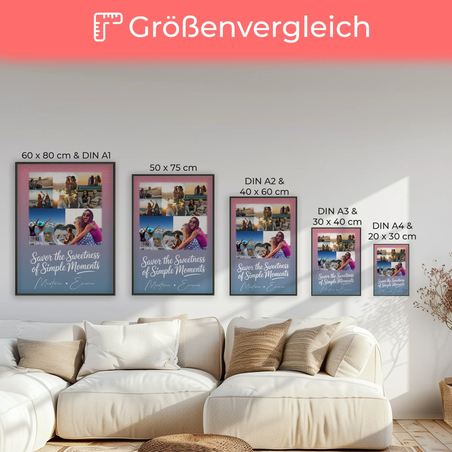 Beste Freundin Poster Personalisiert als Geschenkidee mit 8 Fotos & 1 Herz Foto