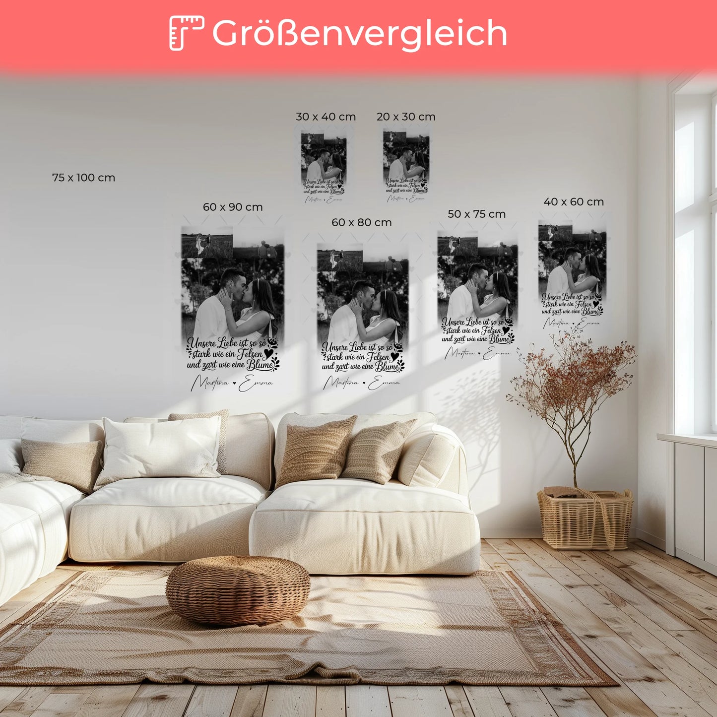 Personalisierte Paar Leinwand mit 3 Fotos Stark wie ein Felsen und zart wie eine Blume Geschenk 6