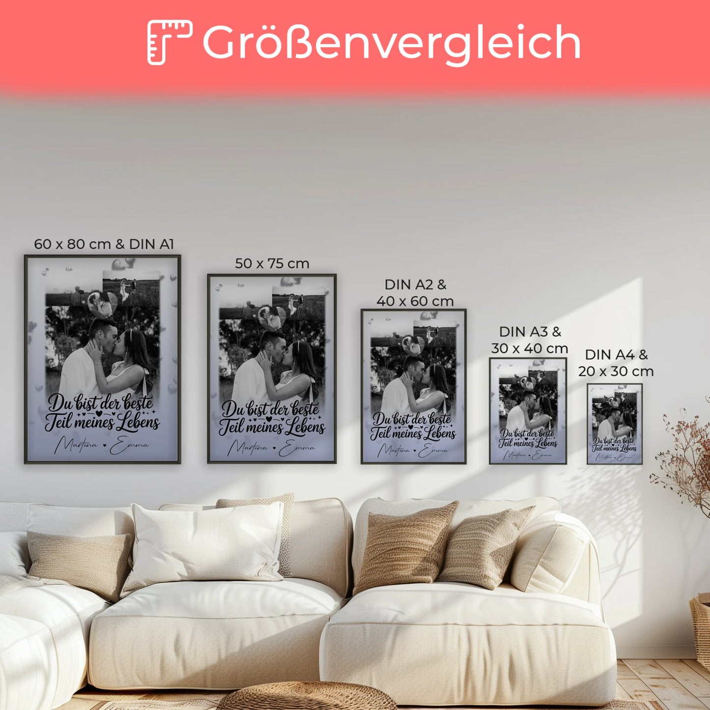 Partner Poster Personalisiert 3 Fotos Herz Foto Du bist der beste Teil