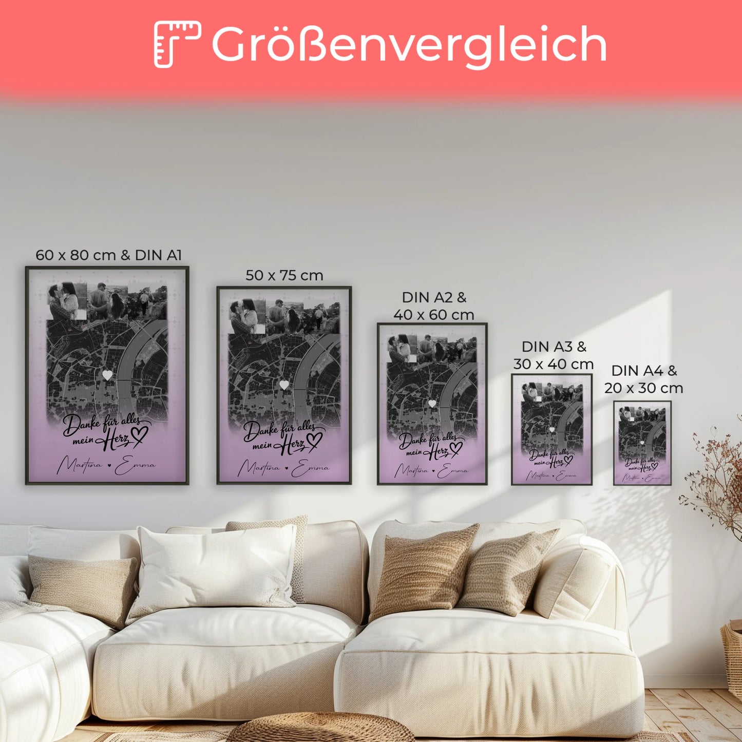 Personalisiertes Liebes Poster mit 4 Fotos und Karte Danke Für Alles Mein Herz Geschenk