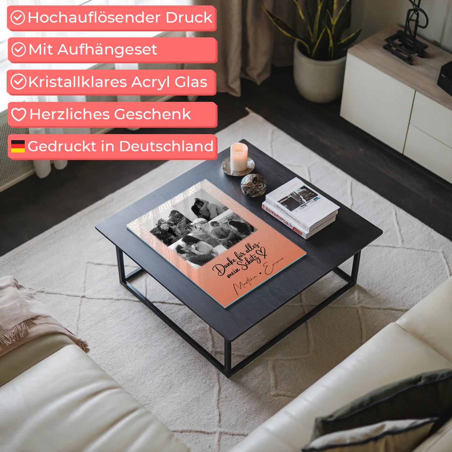 Personalisierte Geschenke mit Foto Mit Acrylglas 4 Fotos und 1 Herz Foto Danke Für Alles Mein Schatz