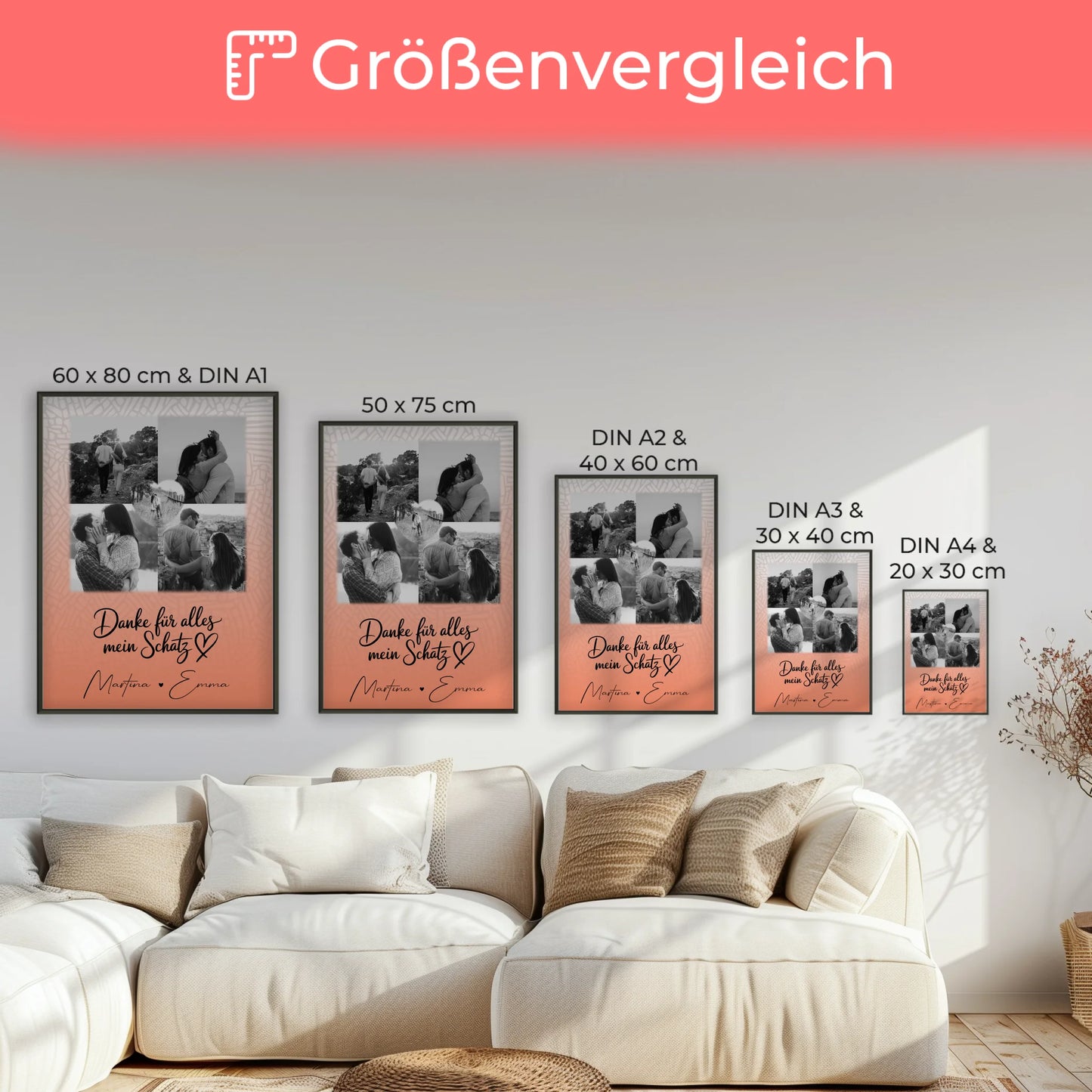 Poster Personalisiert Liebe mit 4 Fotos und 1 Herz Foto Danke Für Alles Mein Schatz
