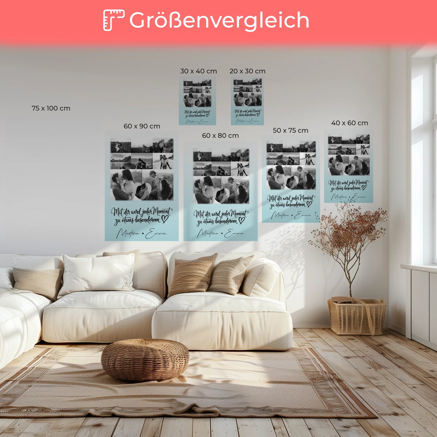 Paar Leinwand mit 8 Fotos und 1 Herz Foto Jeder Moment personalisiertes Geschenk 6