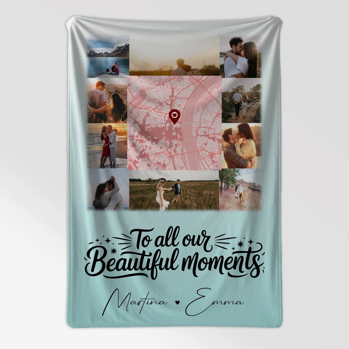Personalisierte Kuscheldecke Mit Namen 10 Fotos und Karte in der Mitte Perfektes Geschenk 7