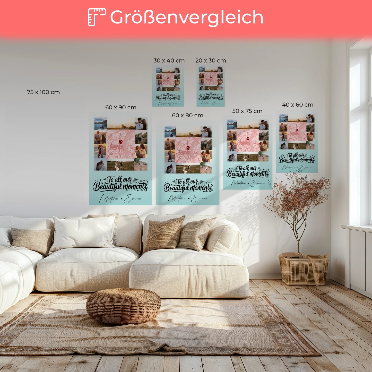 Personalisierte Paar Leinwand mit 10 Fotos und Karte in der Mitte – Perfektes Geschenk 6
