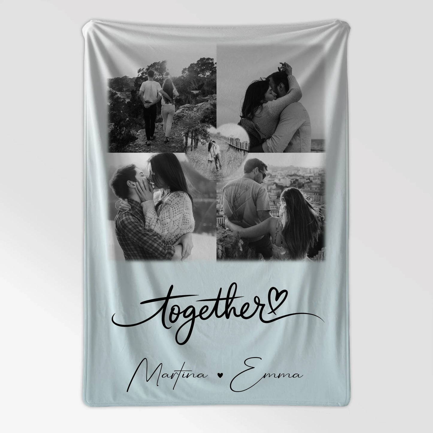 Personalisierte Kuscheldecke Mit Namen 4 Fotos und 1 Herz Foto Together für besondere Geschenke 7