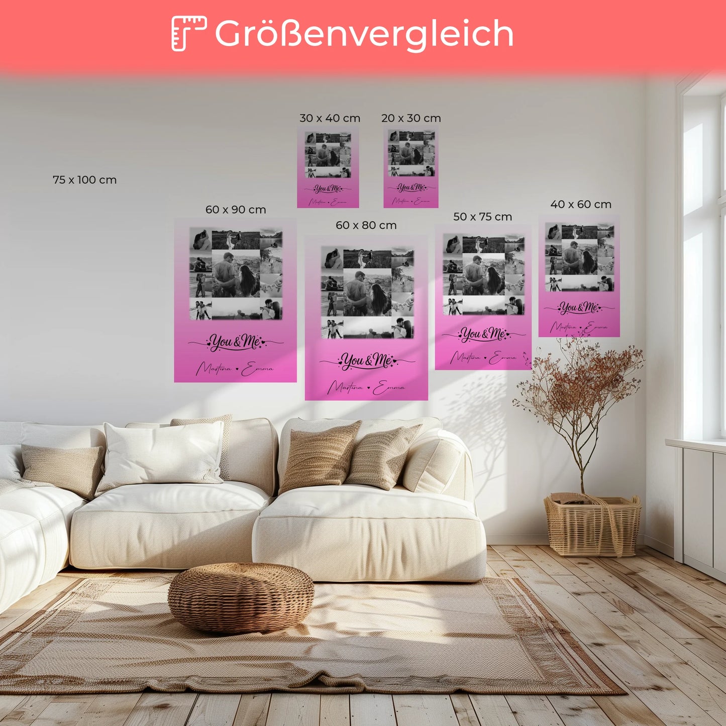Personalisierte Pärchen Leinwand mit 11 Fotos You & Me Geschenk für Verliebte