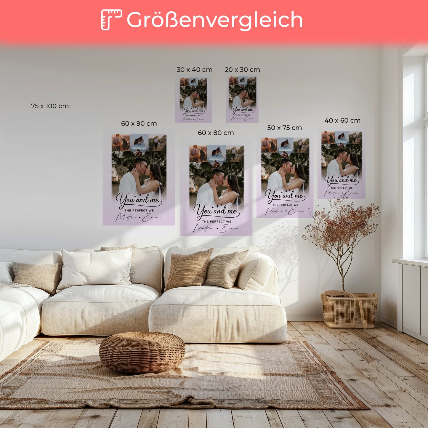 Paar Leinwand mit 4 Fotos und 1 Kleines Herz Foto You and Me The Perfect We