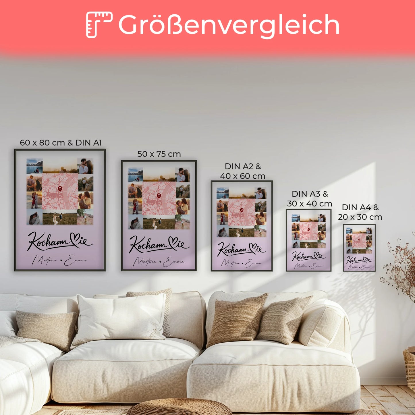 Poster Personalisiert Liebe Kocham Cie mit 10 Fotos und Karte