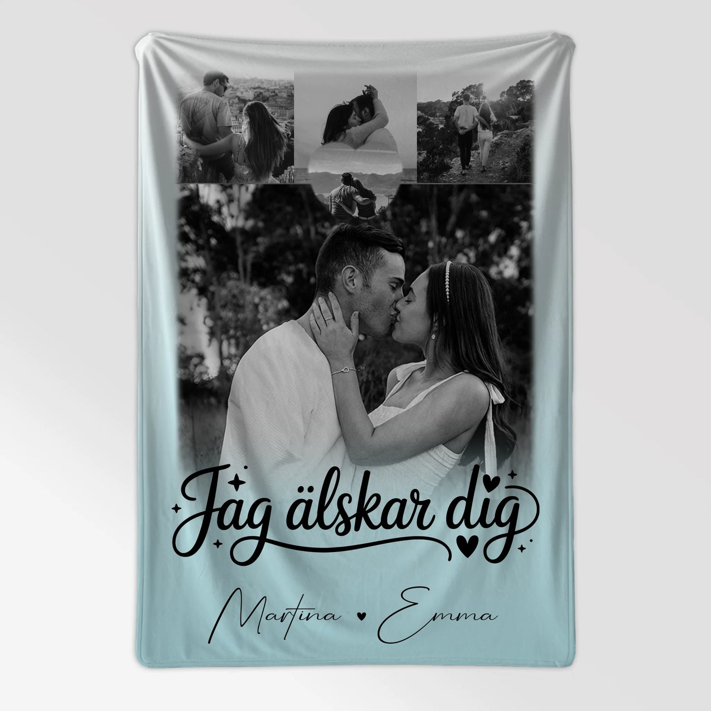 Personalisierte Namensdecke mit 4 Fotos und Herz – Jag älskar dig Liebe auf Schwedisch 7
