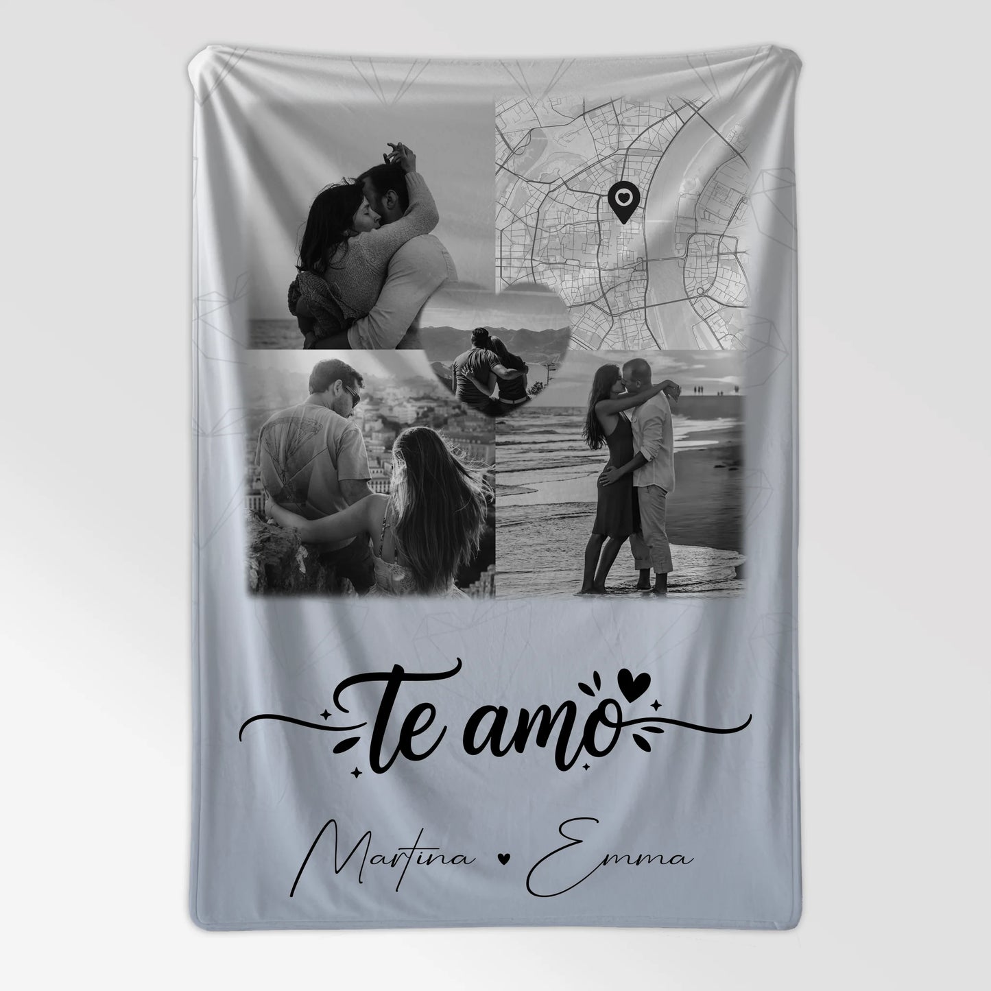 Kuscheldecke Mit Namen 3 Fotos 1 Herz Foto Karte Te amo Liebe auf Spanisch personalisiertes Geschenk 7
