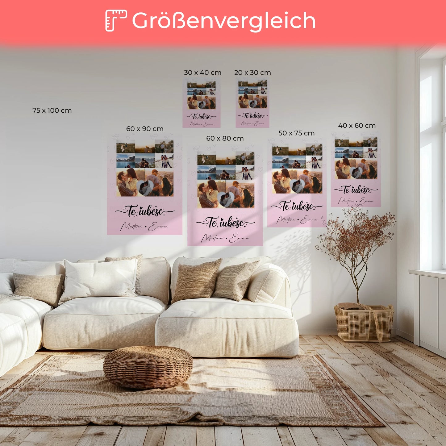 Paar Leinwand mit 8 Fotos und Herz Foto Te iubesc Liebe auf Rumänisch personalisiertes Geschenk