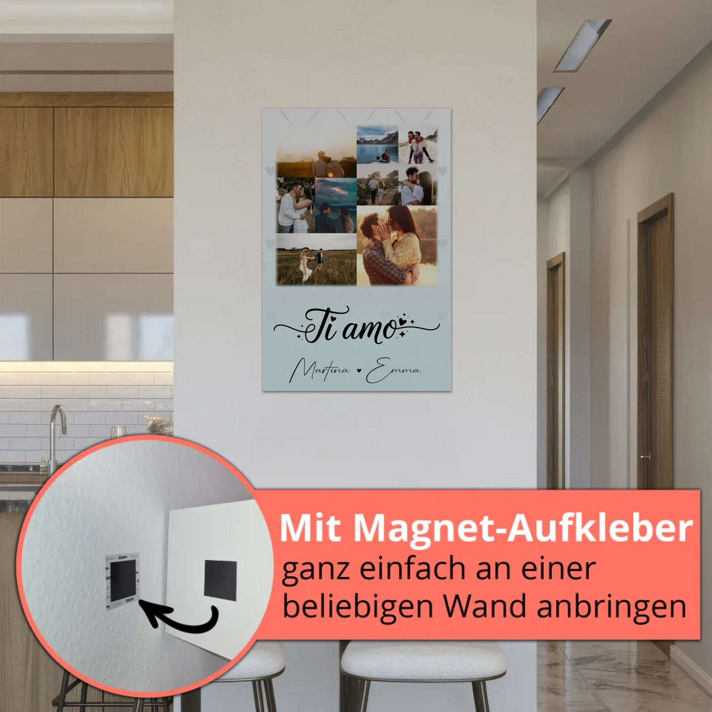 Magnetposter Fotoboard mit 9 Fotos Ti amo Liebe auf Italienisch personalisiertes Geschenk