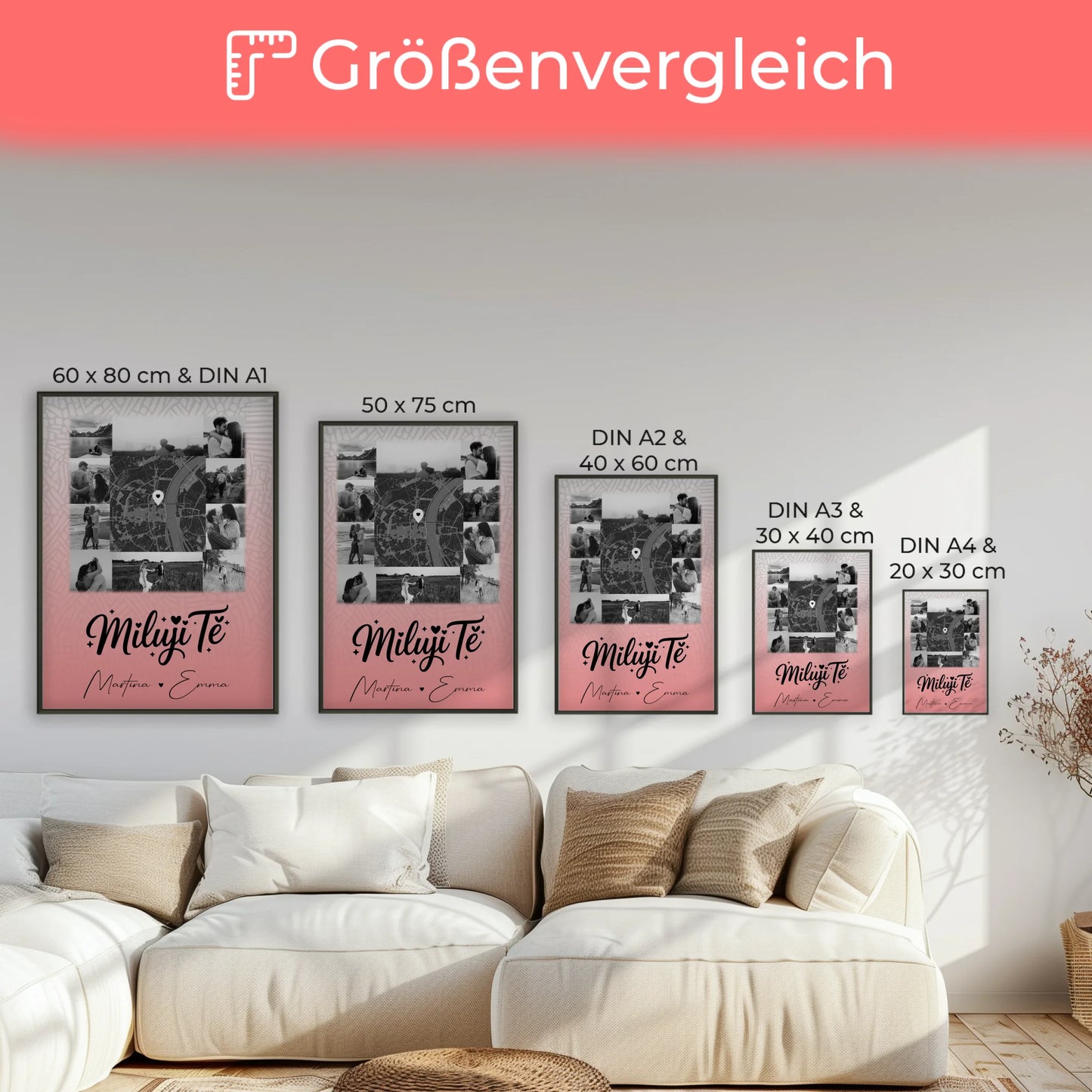 Pärchen Poster Personalisiert 10 Fotos Karte Mitte Miluji tě Liebe auf Tschechisch