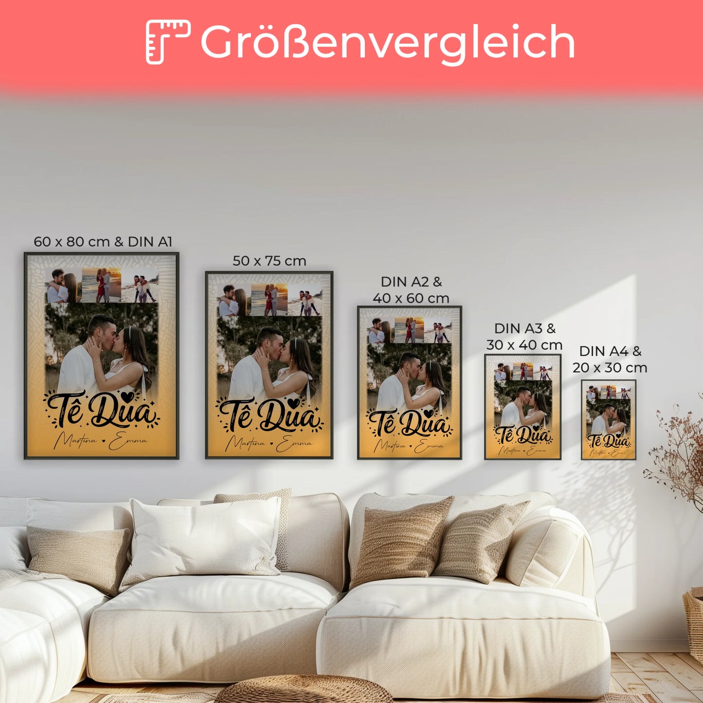 Personalisierte Poster Partner 4 Fotos Të dua Liebe auf Albanisch