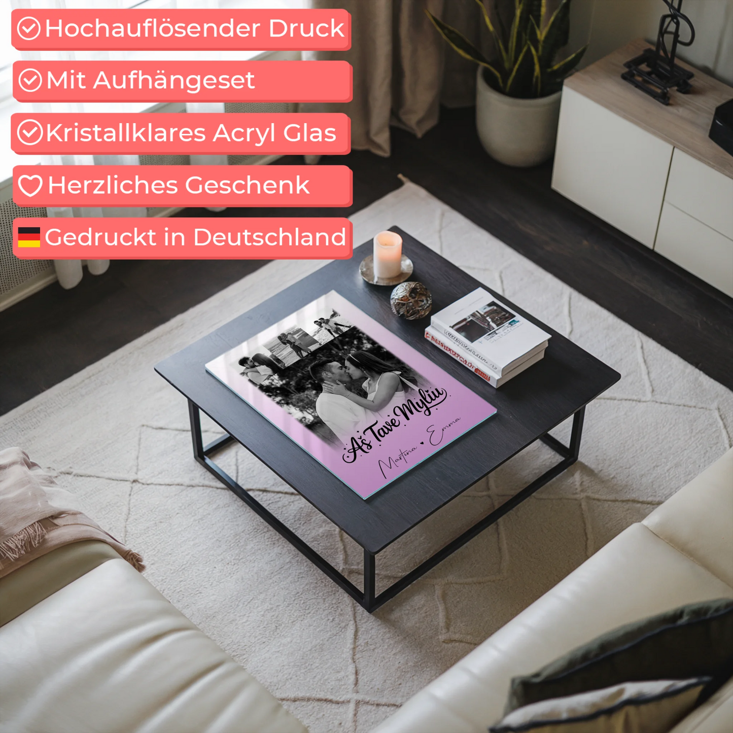 Personalisierte Acrylglas Mit Foto mit 4 Fotos Aš tave myliu Liebe auf Litauisch Geschenk