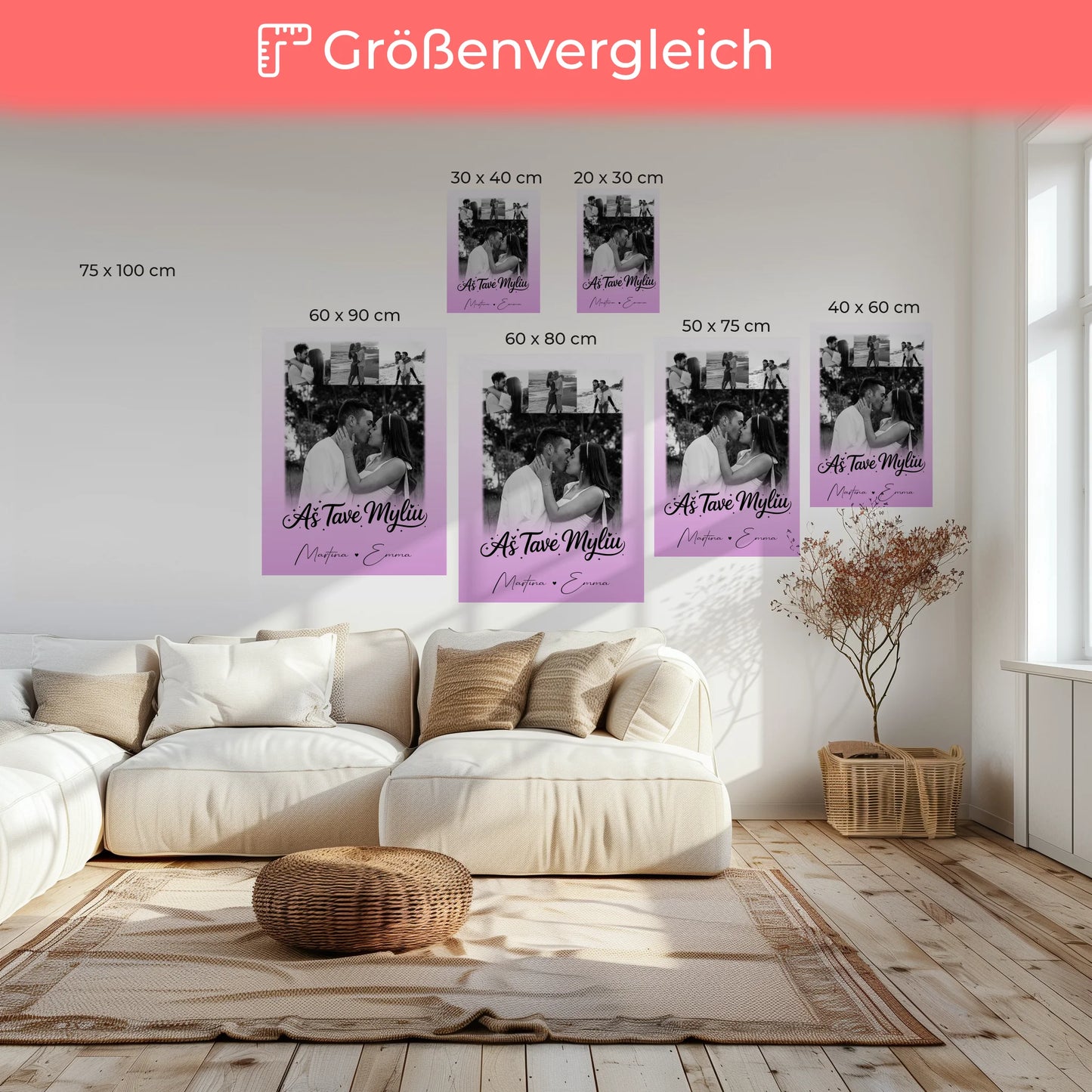 Personalisierte Leinwand Hochzeit mit 4 Fotos Aš tave myliu Liebe auf Litauisch Geschenk