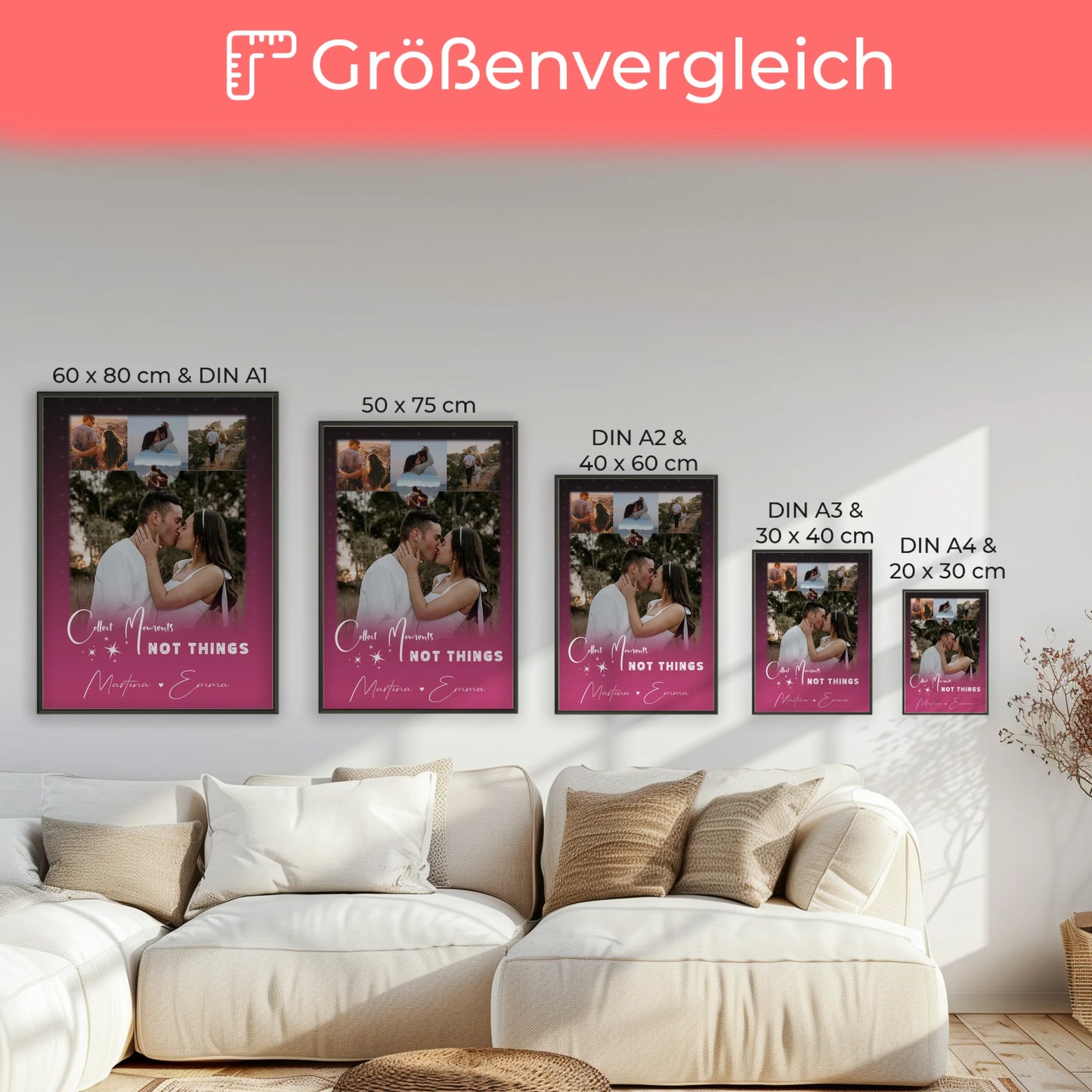 Personalisierte Poster Partner mit 4 Fotos und 1 Kleines Herz Foto Seni Seviyorum