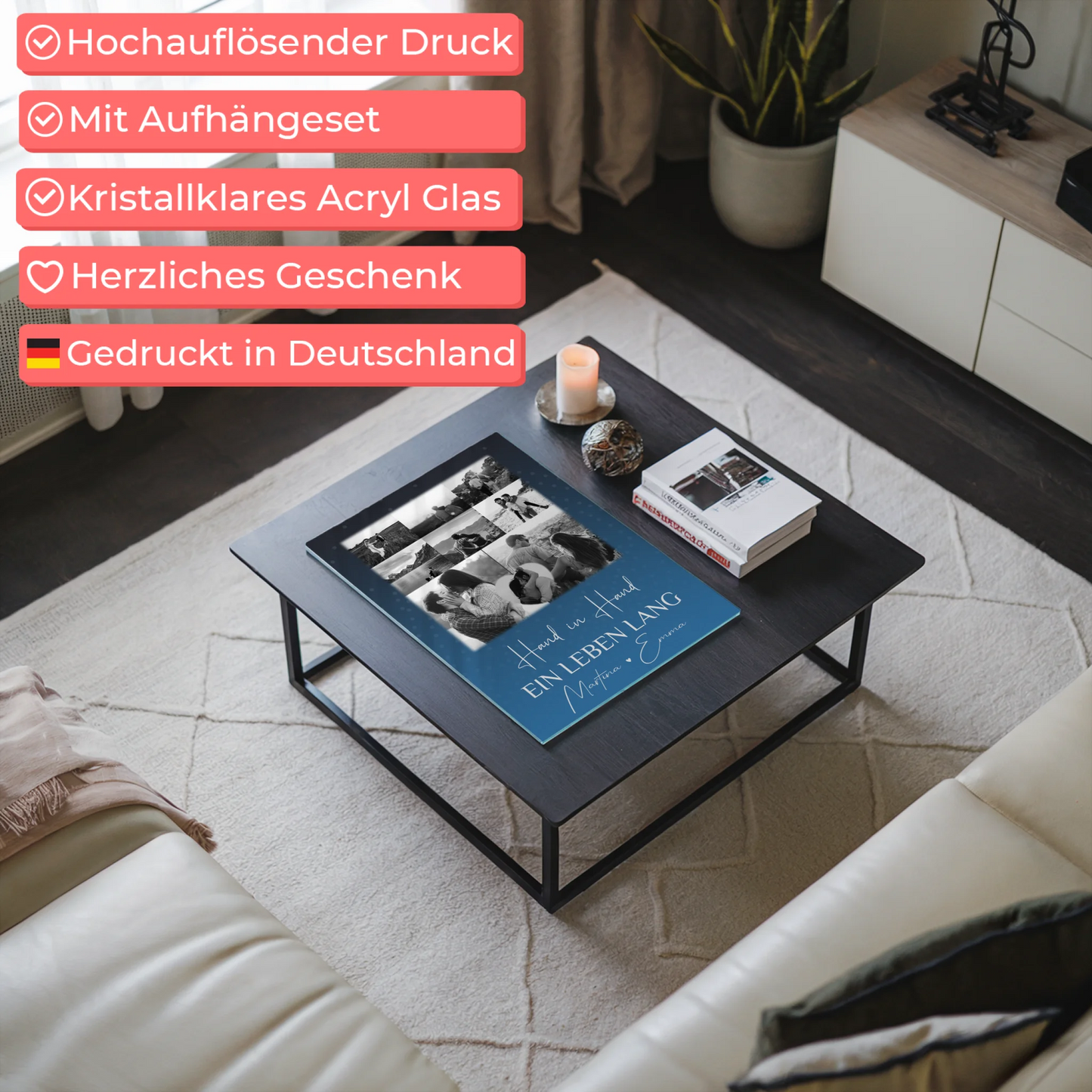 Personalisierte Geschenke mit Foto Mit Acrylglas 8 Fotos und 1 Herz Foto Miluji Tě Liebe auf Tschechisch