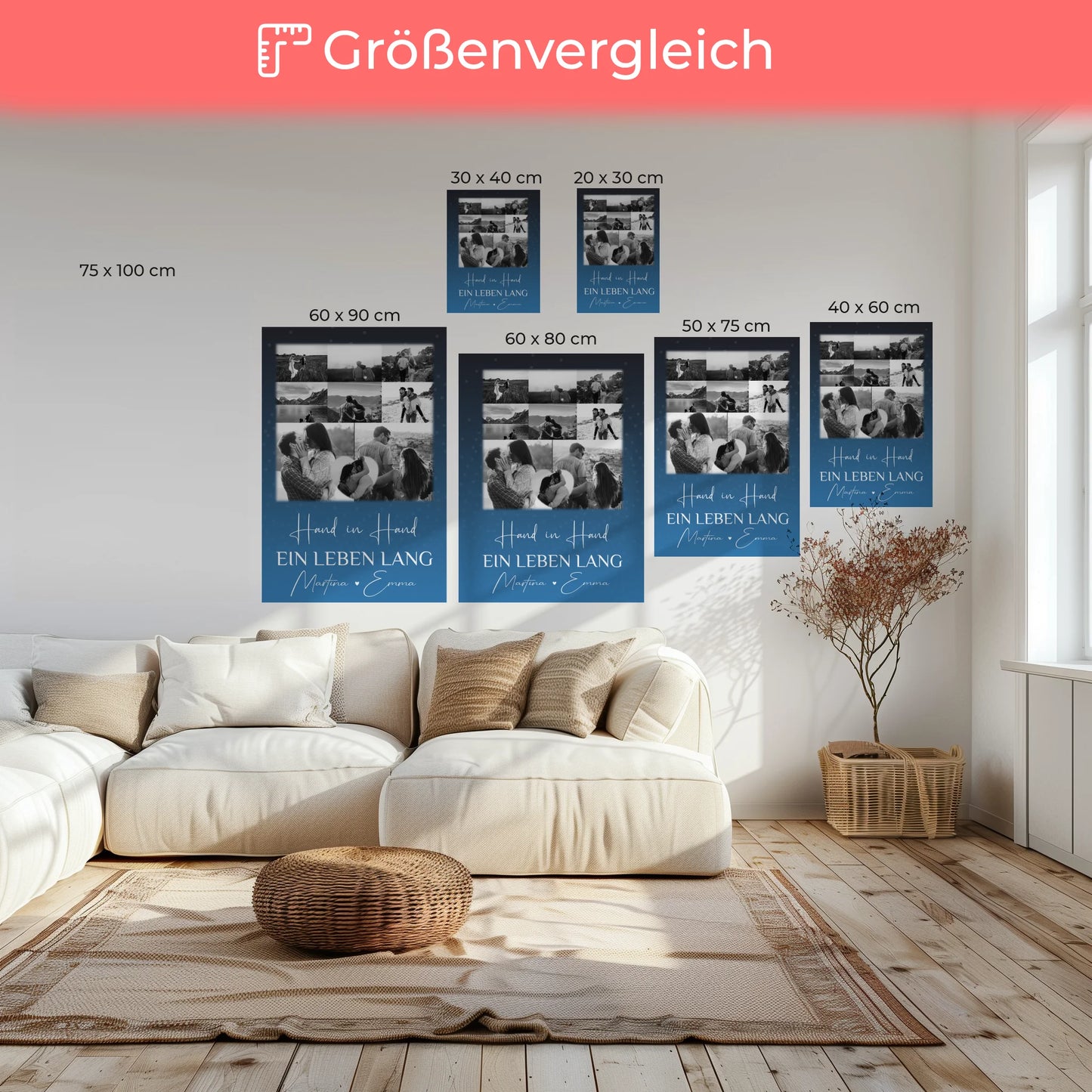 Pärchen Leinwand mit 8 Fotos und Herz Foto Miluji Tě Liebe auf Tschechisch personalisiertes Geschenk