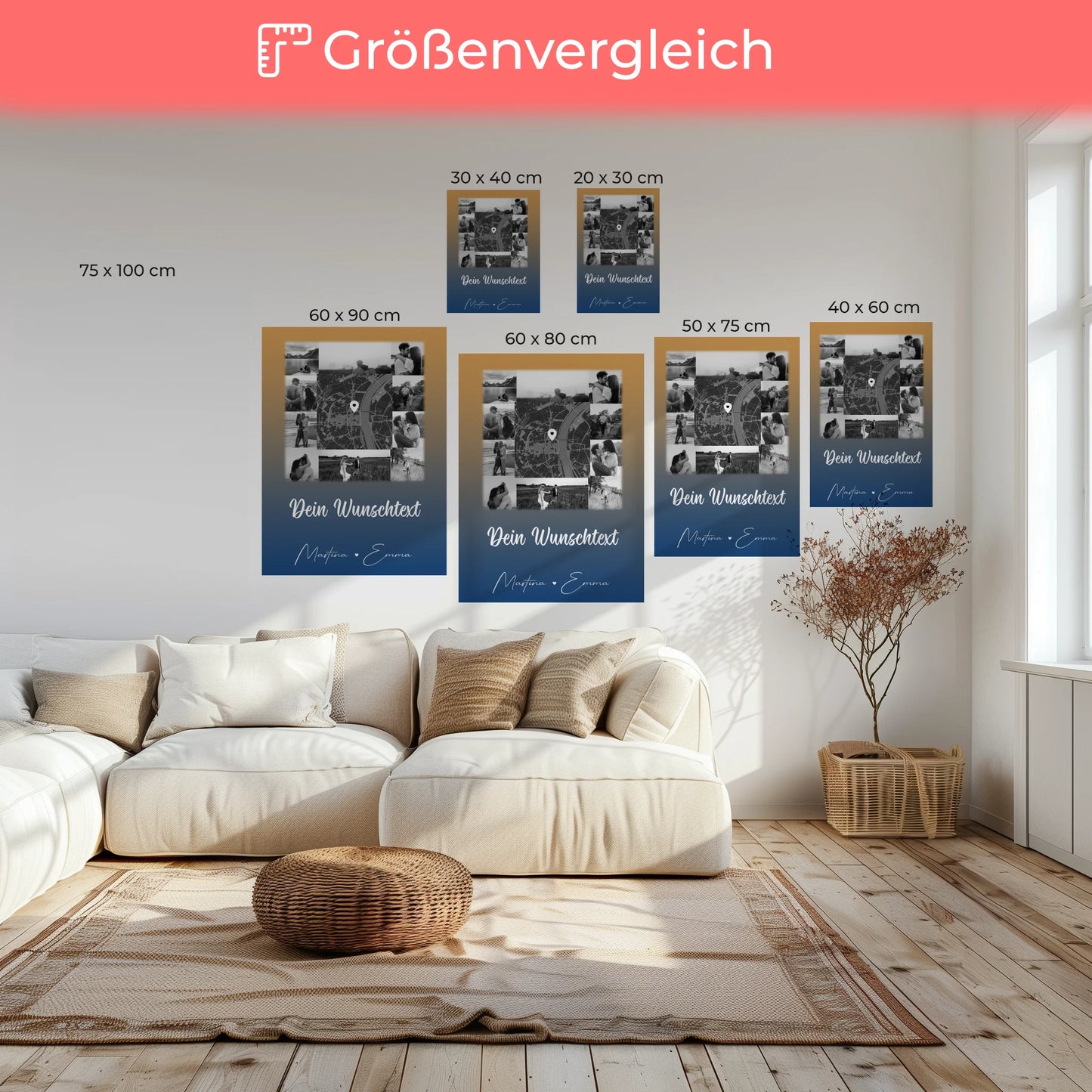 Personalisierte Leinwand Paare mit 10 Fotos Karte Wunschtext Të dua Liebe auf Albanisch
