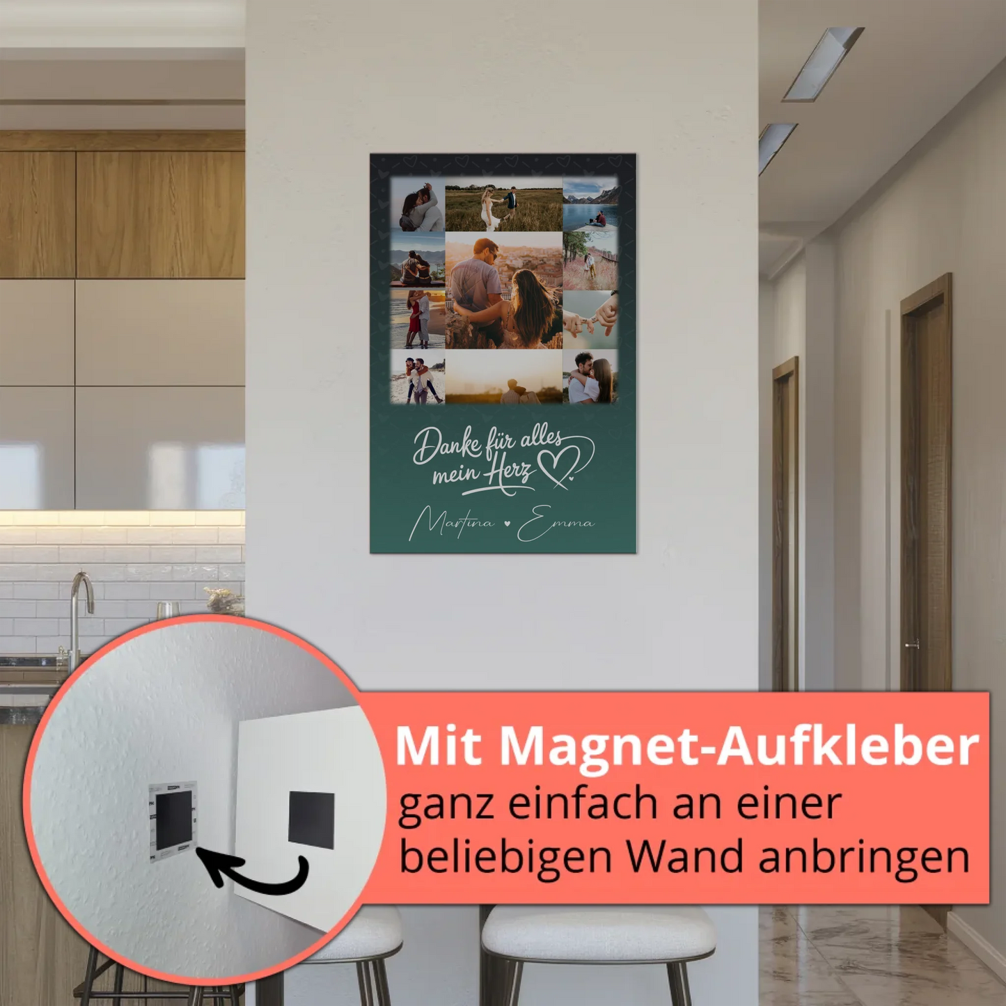 Personalisierbares Fotoboard Magnet Wandbild mit 11 Fotos Eu te amo Liebe auf Portugiesisch