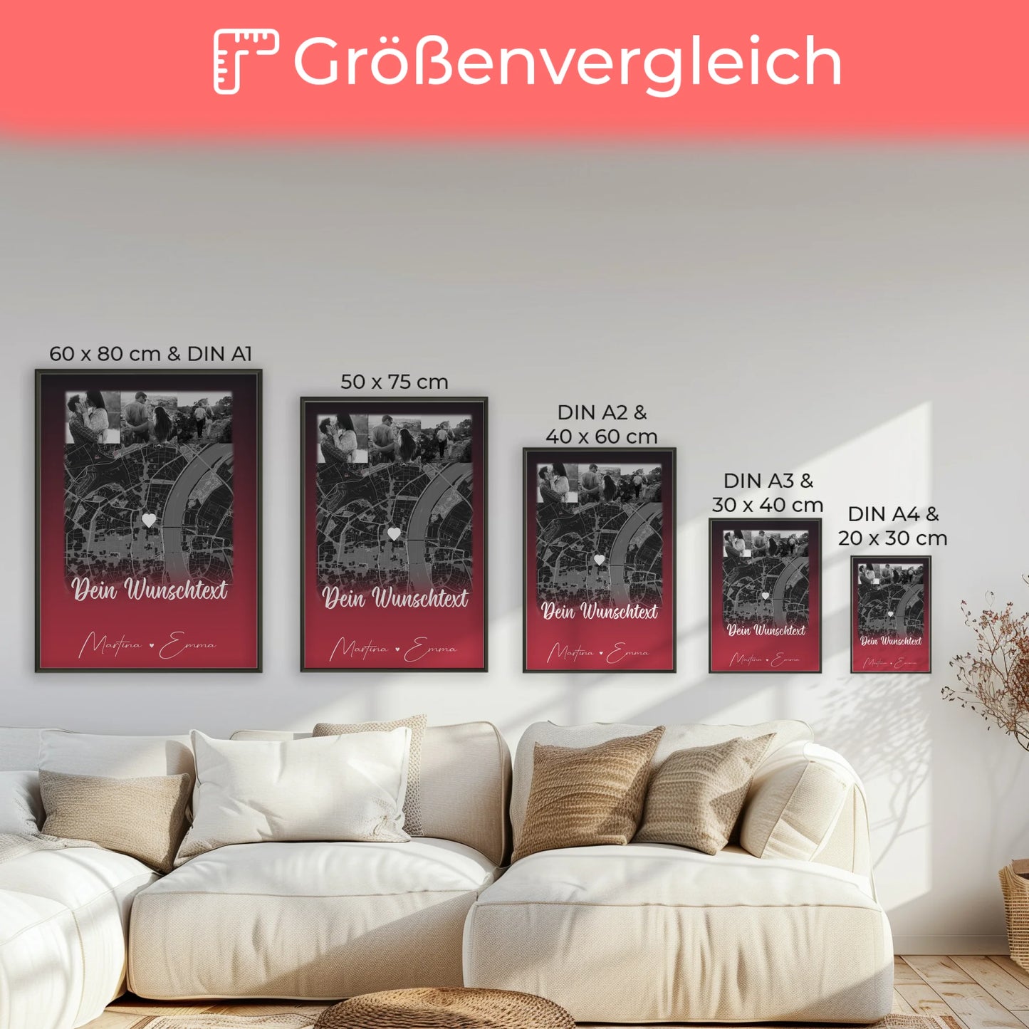 Personalisierte Poster Partner Ti Amo mit 4 Fotos und Karte und Wunschtext
