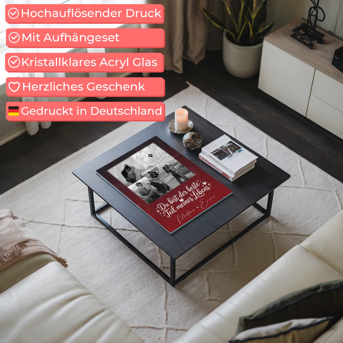 Personalisierte Geschenke mit Foto Mit Acrylglas 3 Fotos und Herz Karte Real Love Storys Never End