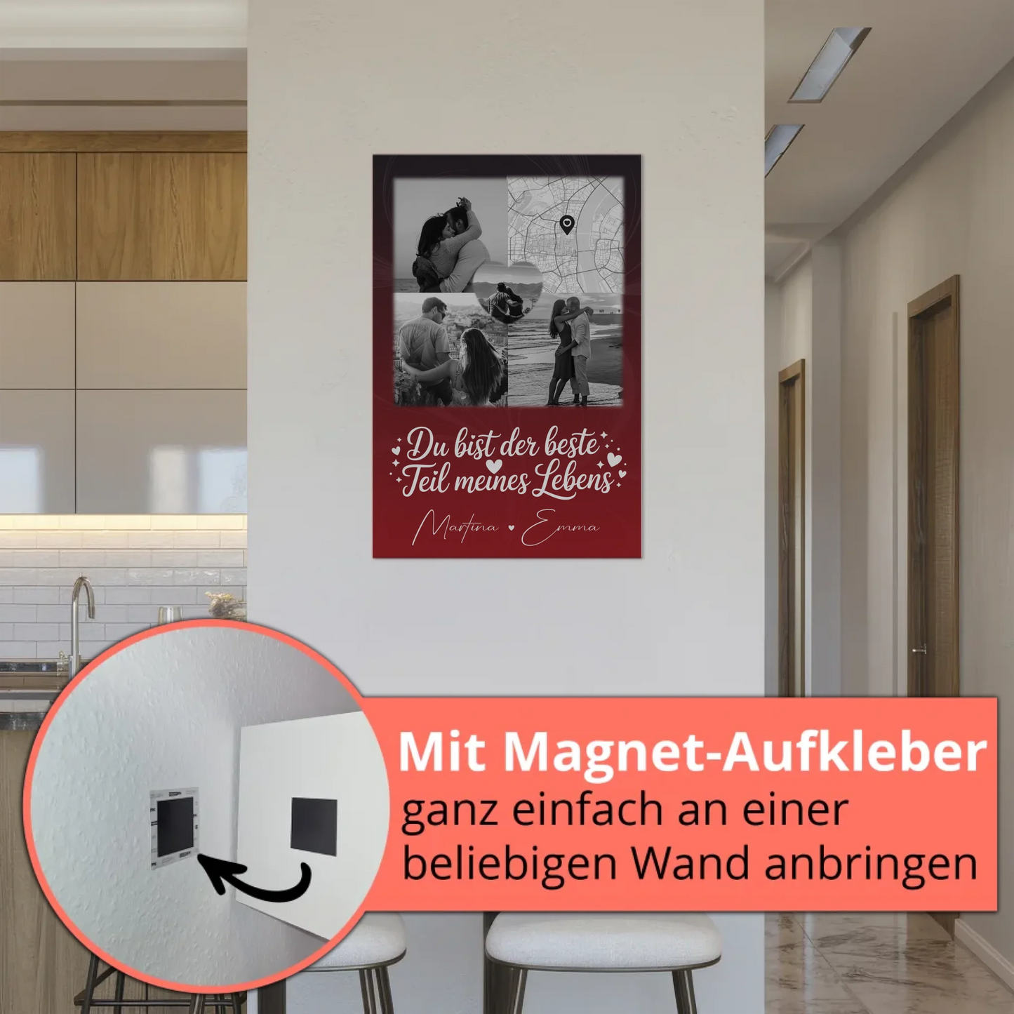 Magnetposter Fotoboard mit 3 Fotos und Herz Foto Karte Real Love Storys Never End