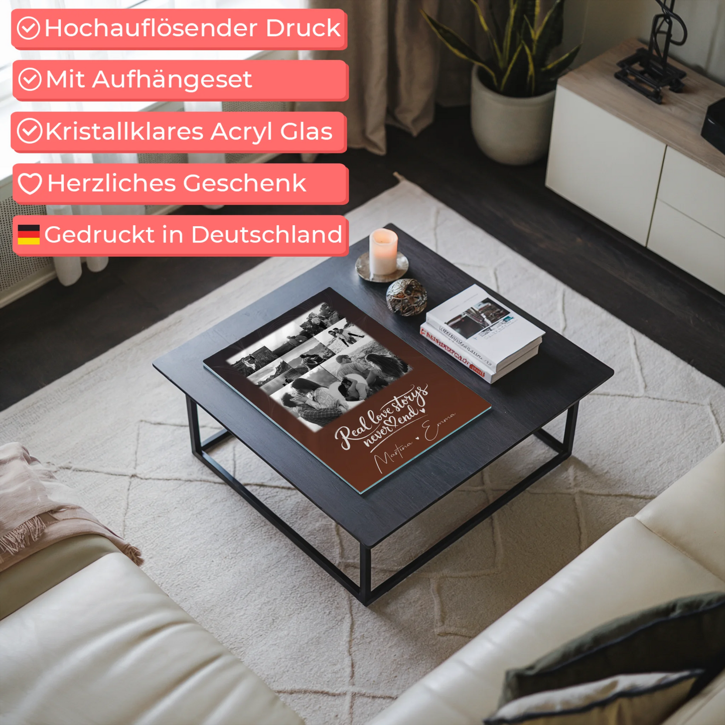 Personalisierte Geschenke mit Foto Acrylglas 8 Fotos und Herz Motiv Together