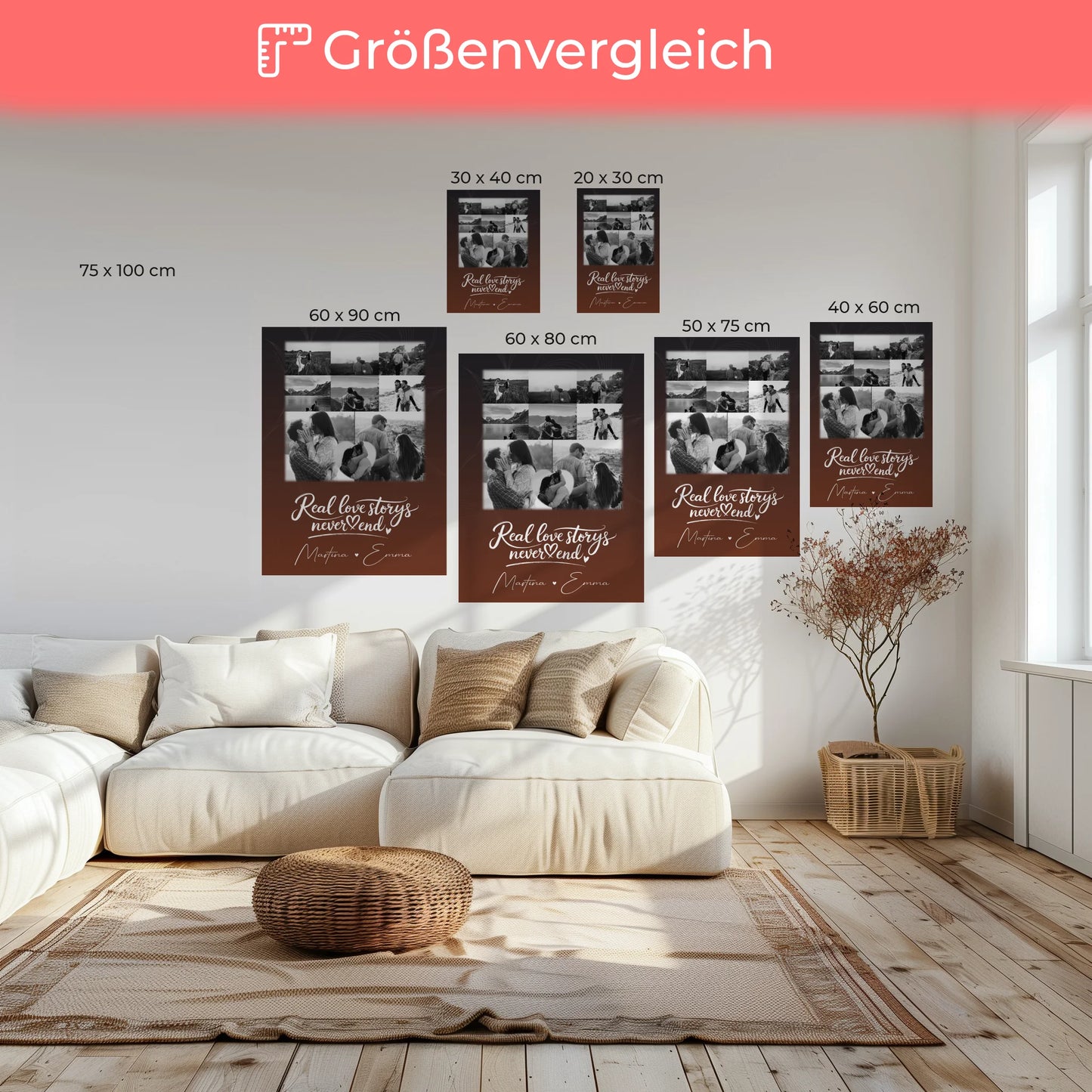 Leinwand Paare mit 8 Fotos und 1 Herz Foto Together personalisiertes Geschenk