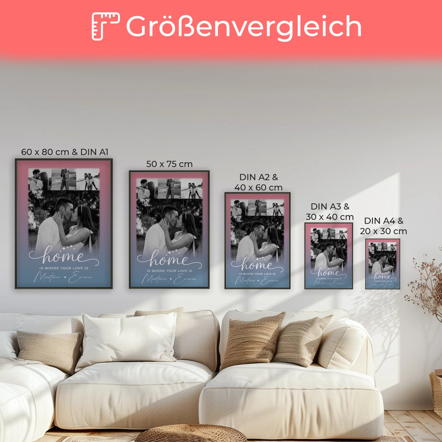 You & Me Liebes Poster mit 4 Fotos personalisiertes Geschenk