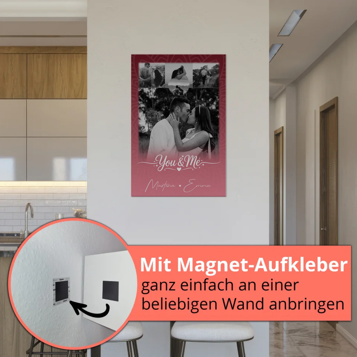 Fotoboard Magnet Poster mit 4 Fotos und Herz Personalisiert You and Me The Perfect We