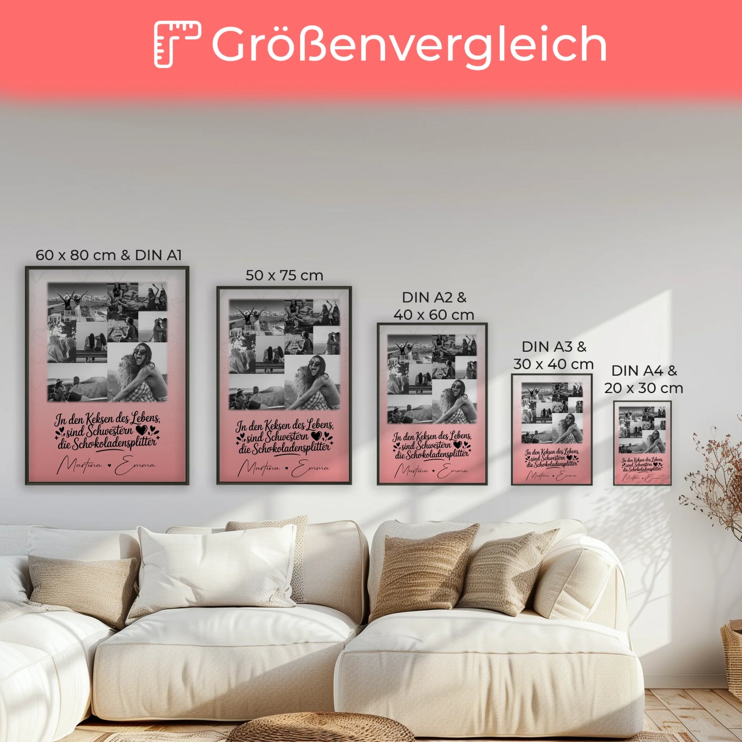 Personalisiertes Poster 9 Fotos Schwestern sind Schokoladensplitter