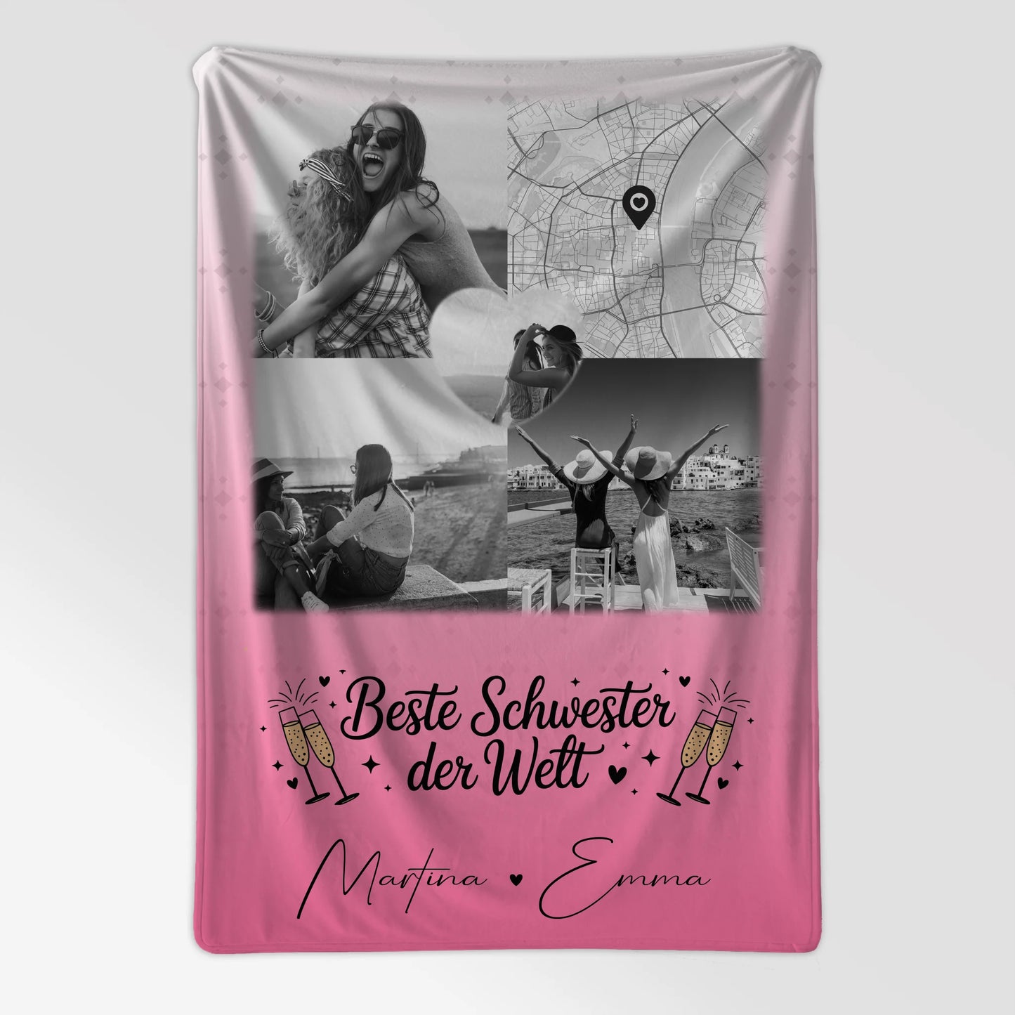 Kuscheldecke Mit Namen 3 Fotos und Herz Foto Karte Beste Schwester der Welt personalisiertes Geschenk 7