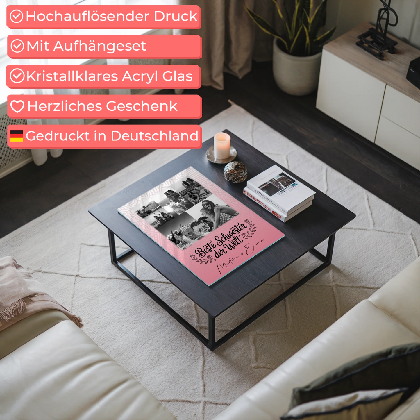 Personalisierte Acrylglas Mit Foto mit 8 Fotos und 1 Herz Foto für die Beste Schwester der Welt