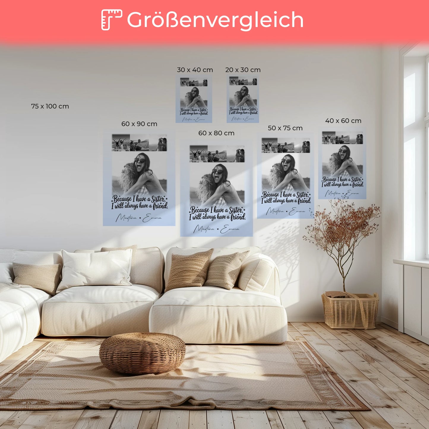 Personalisierte Leinwand Schwester mit 4 Fotos I Will Always Have a Friend Geschenk