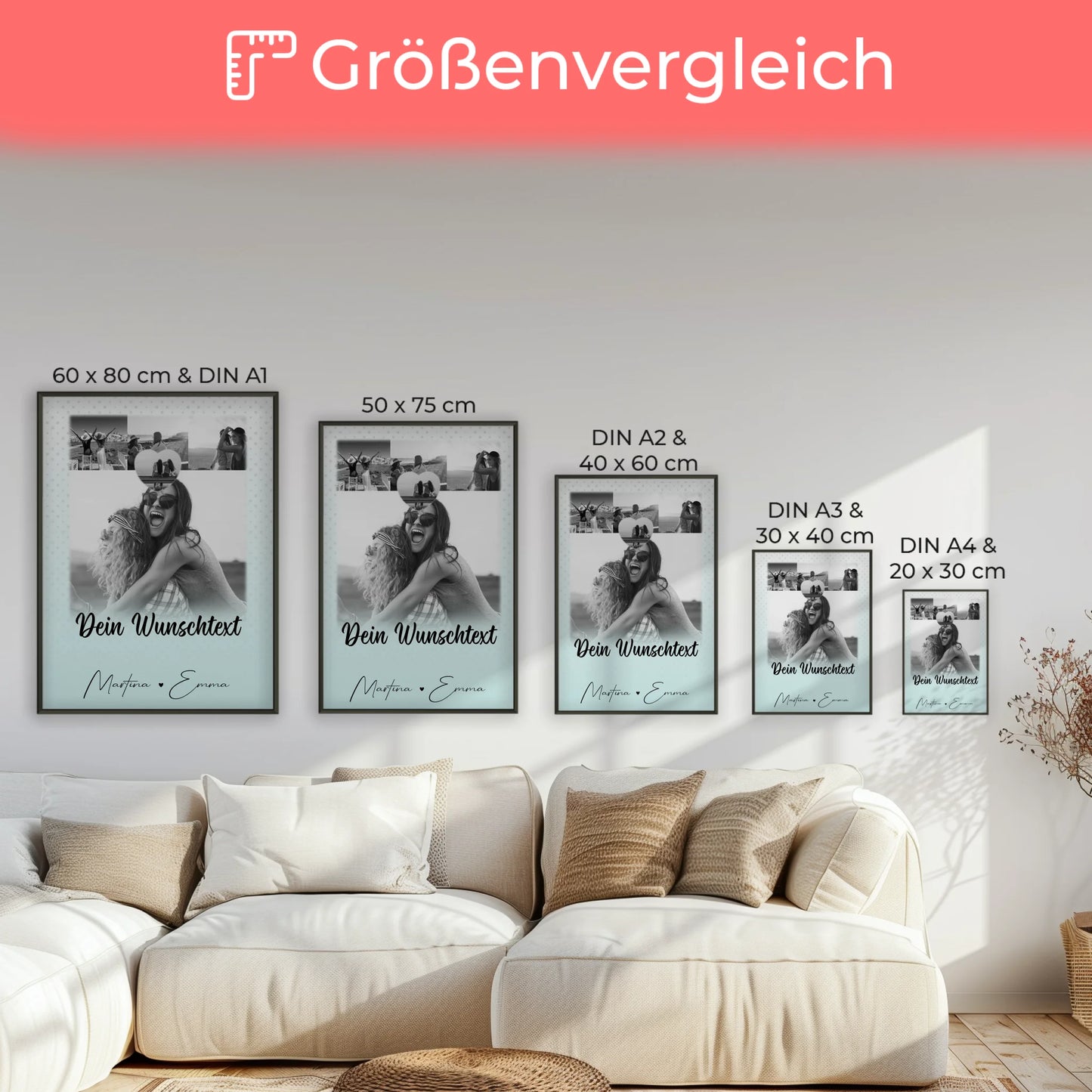 Poster Schwester mit 4 Fotos Herz Foto Wunschtext Wie Daumen und Zeigefinger