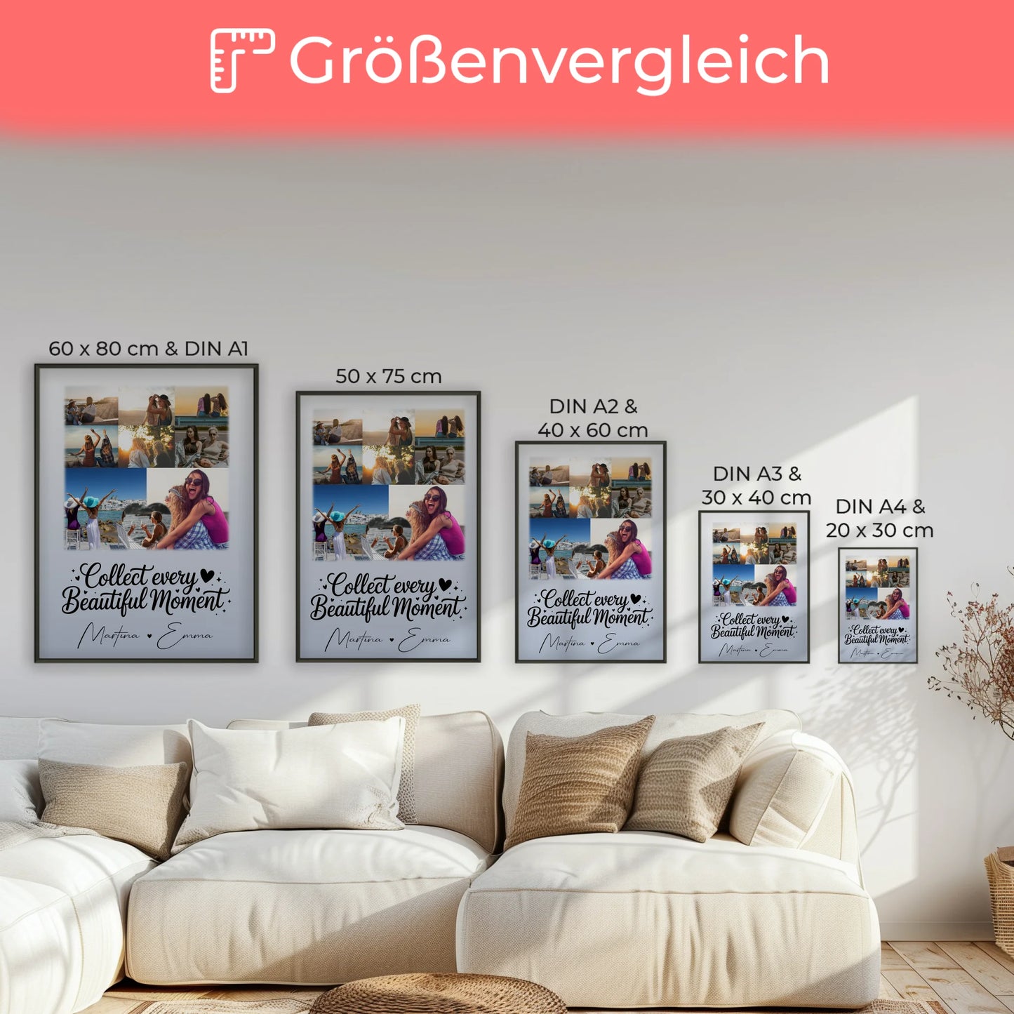 Geschwister Poster Personalisiert mit 8 Fotos & 1 Herz Foto als einzigartiges Geschenk