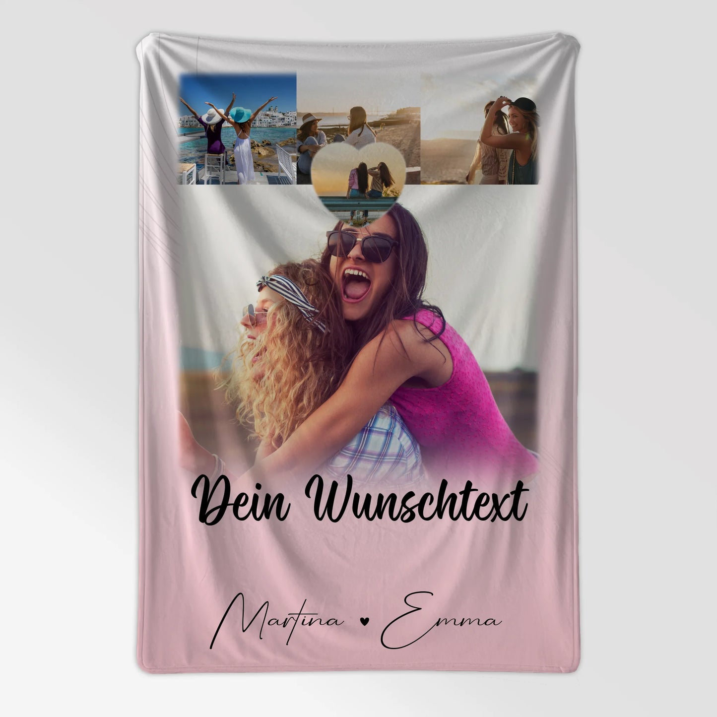 Personalisierte Decke für Schwester mit 4 Fotos 1 Kleines Herz Foto und Wunschtext 7