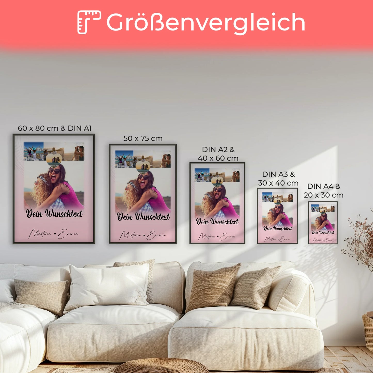Geschwister Poster Personalisiert mit 4 Fotos 1 kleines Herz Foto und Wunschtext