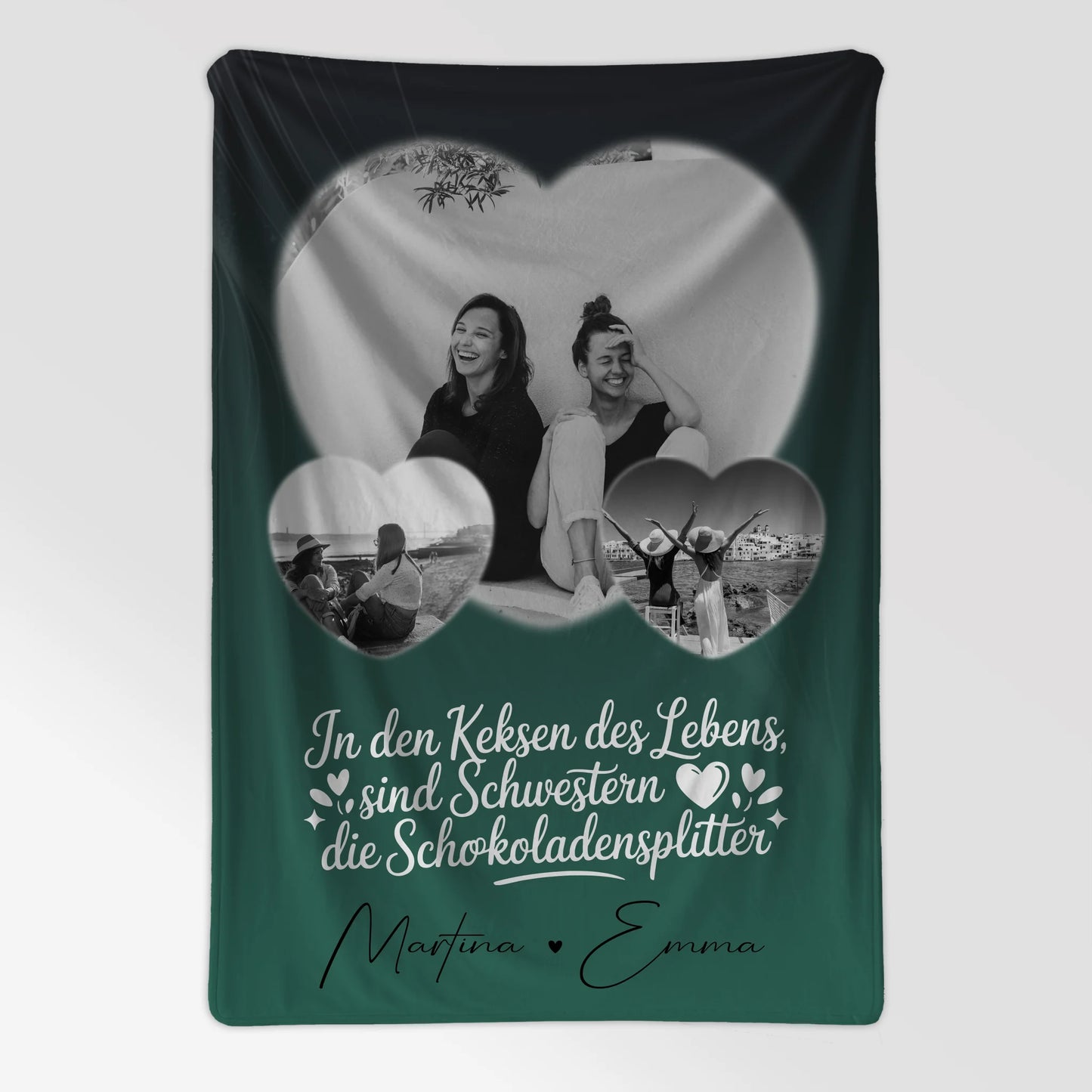 Personalisierte Kuscheldecke Mit Namen und 3 Herz Fotos für besondere Geschenke 7