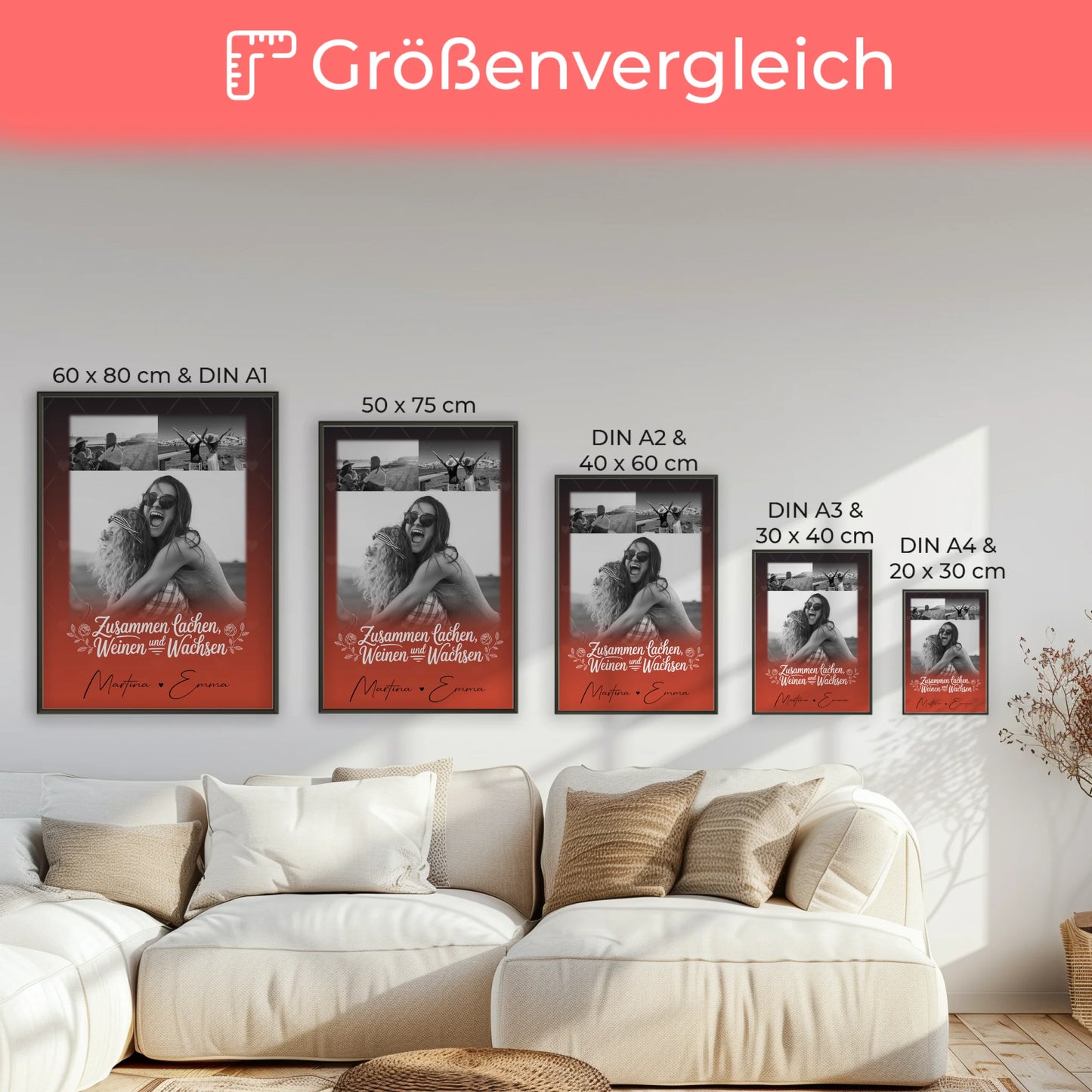Geschwister Poster Personalisiert Zusammen lachen weinen Geschenk mit 3 Fotos