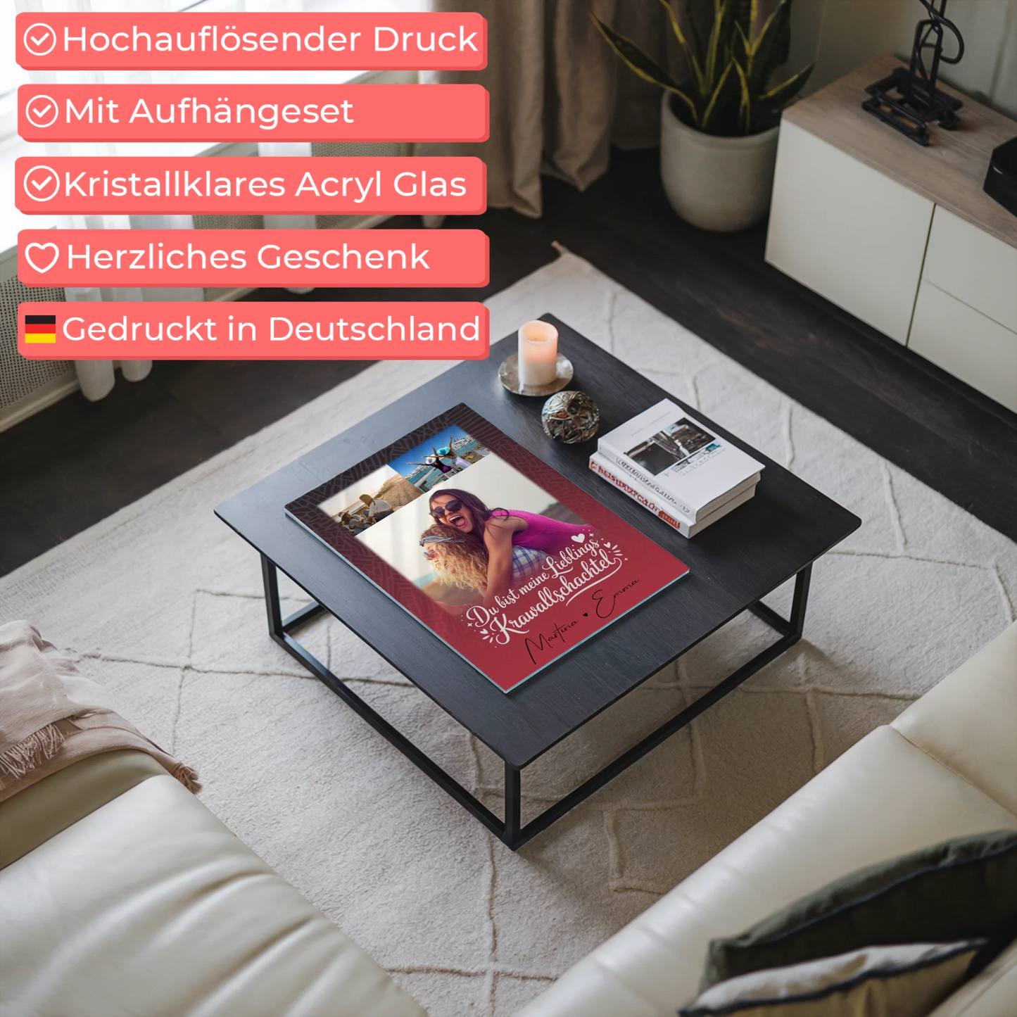 Personalisierte Foto Acrylglas mit 3 Fotos und Lieblings Krawallschachtel für einzigartige Geschenke