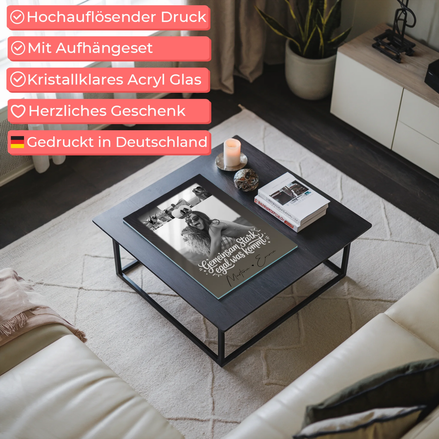 Personalisierte Geschenke mit Foto Mit Acrylglas 4 Fotos und 1 Kleines Herz Foto Gemeinsam stark egal was kommt