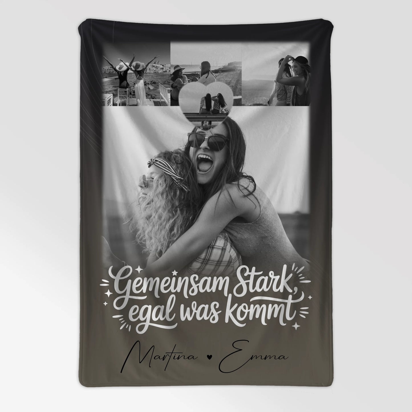 Decke Mit Namen 4 Fotos und 1 Kleines Herz Foto Gemeinsam stark egal was kommt Personalisiertes Geschenk 7