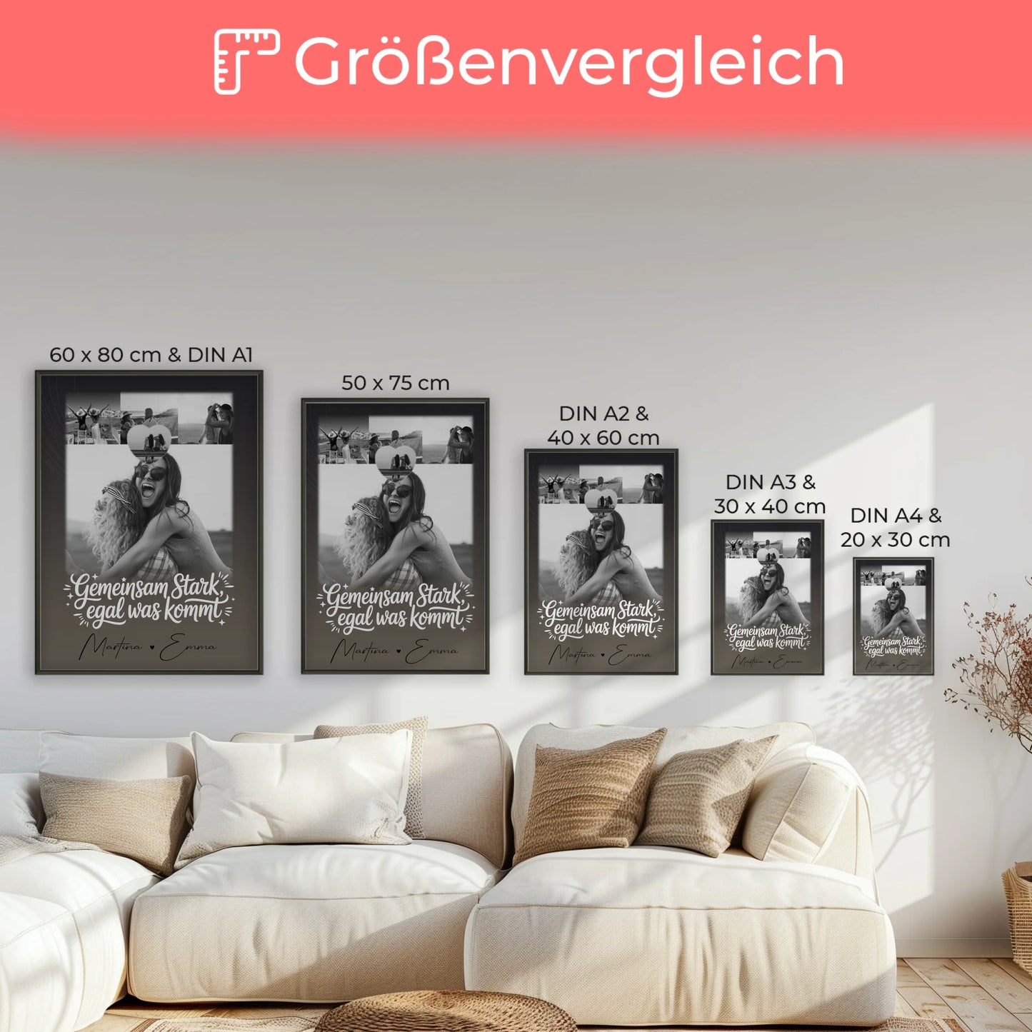 Personalisiertes Poster Schwester 4 Fotos und 1 Herzfoto Gemeinsam stark egal was kommt