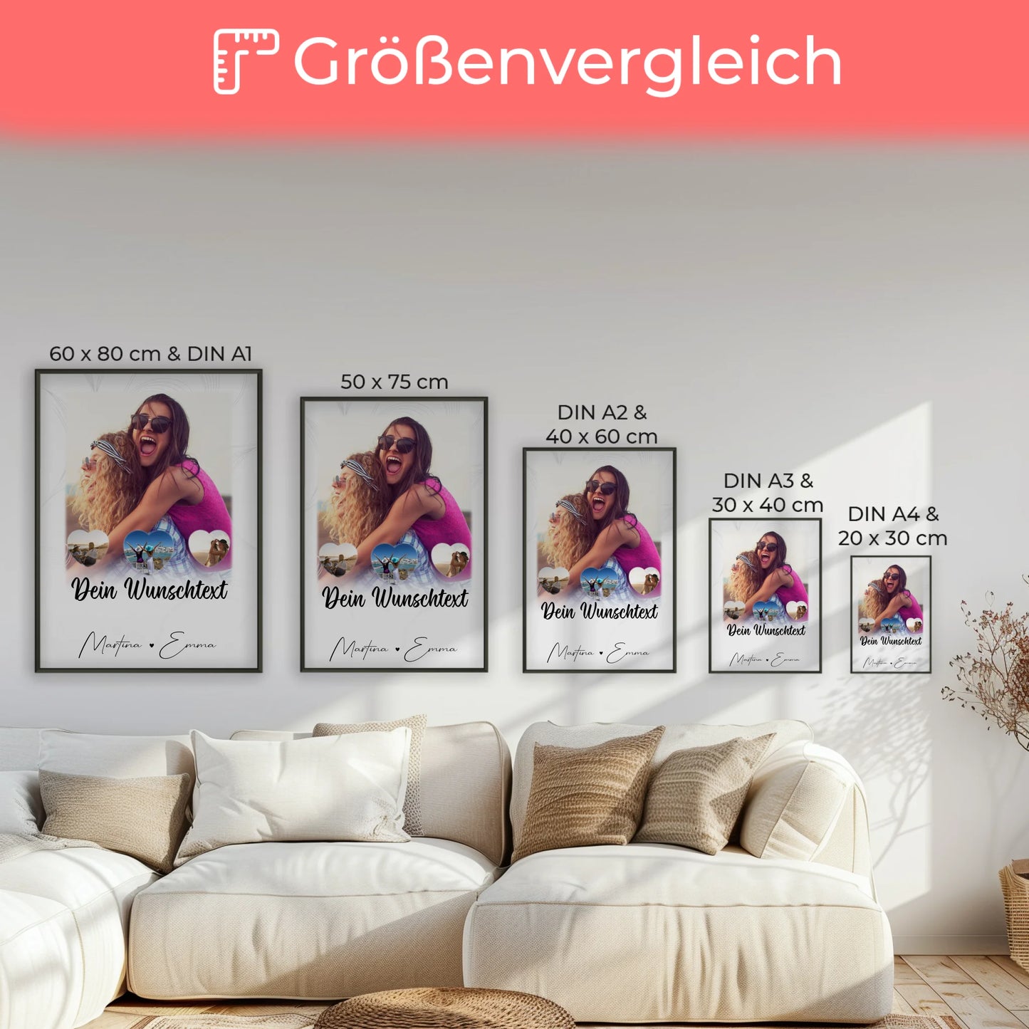 Poster Mama Tochter Vergiss nie wie toll du bist mit 1 Foto 3 kleine Herz Fotos Wunschtext