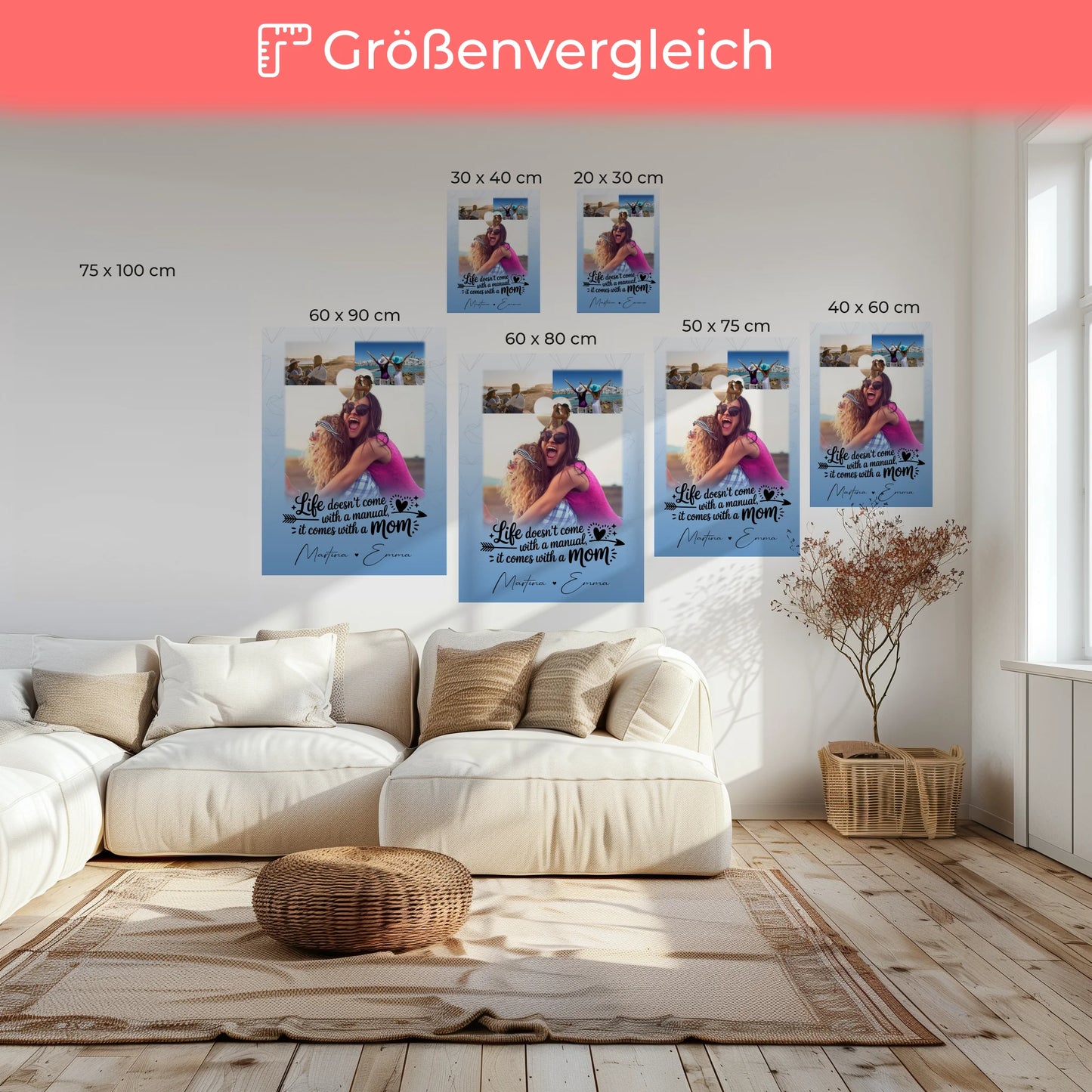 Personalisierte Mama Plakat mit 3 Fotos und Herz Foto Life is Better with You in It